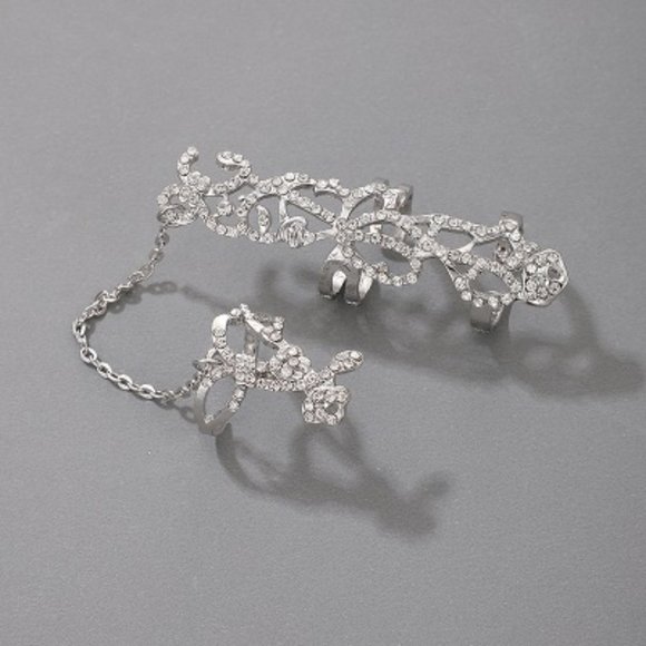 Ring ~ Crystal ~ Flower ~ Chain ~ Hollow ~ Silver Or Gold - Picture 7 of 8